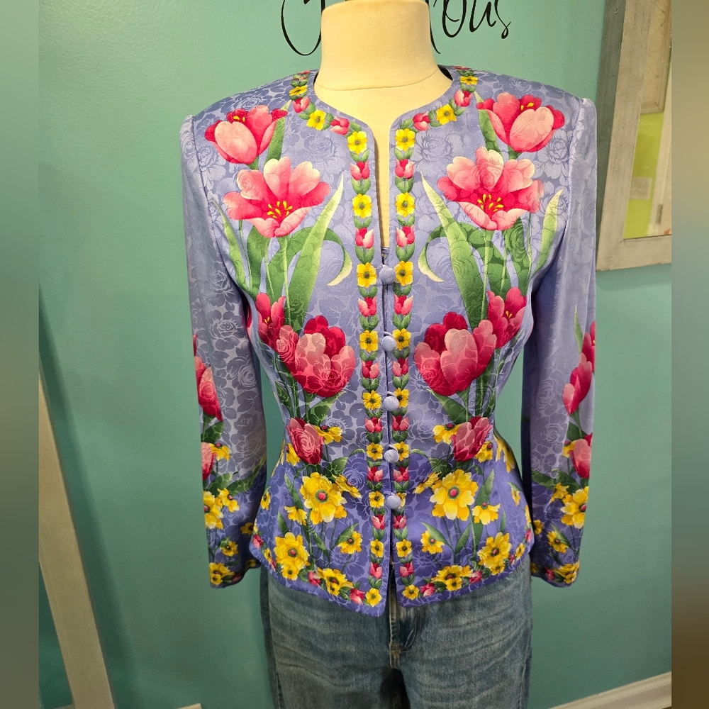 Timeless and Chic Vintage Silk Floral Button Front Jacket